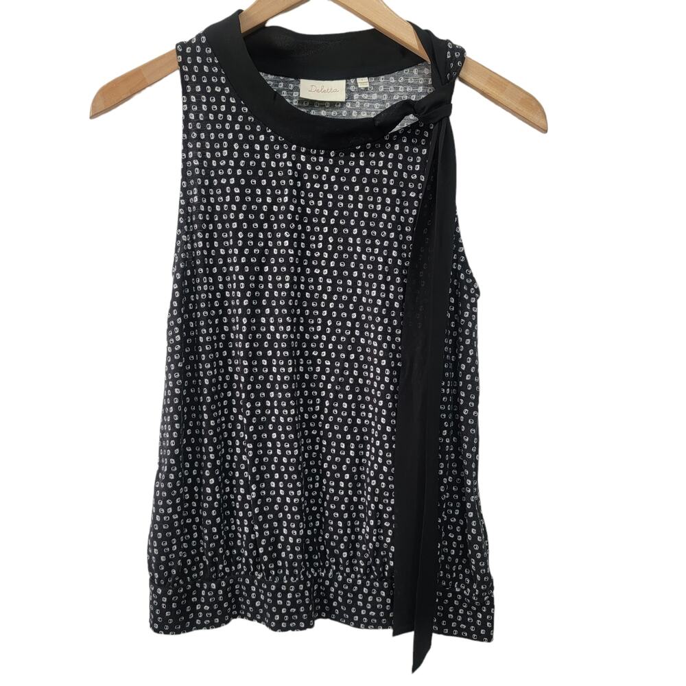 Deletta Anthropologie Womens Small Linden Sleeveless Tie Neck Top Boho Chic